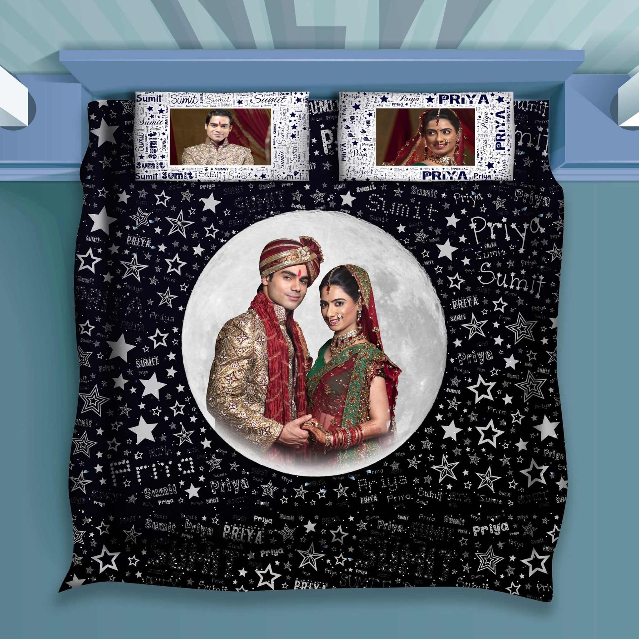 Moon With Mosic Name Bed sheet Sky Gift